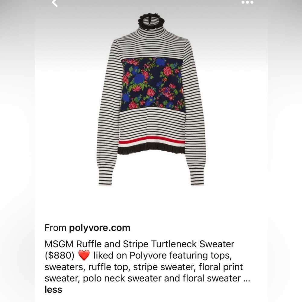 MSGM Milan sweater, ruffle around neck and bottom, floral middle, size M